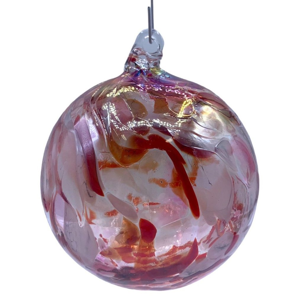 Hand Blown Art Glass Ornament Sun Catcher Suncatcher Friendship Ball Red White